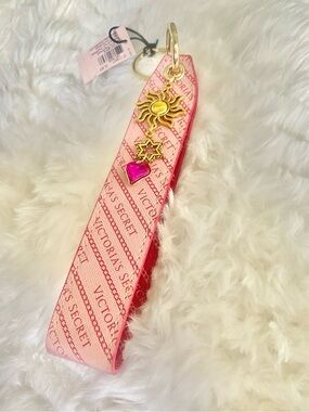 Victoria's Secret Pink Logo Charm Wristlet with Gold Sun & Heart Charms